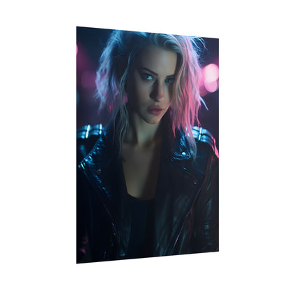 Cyberpunk Teen: Moody Expression Digital Art - Poster
