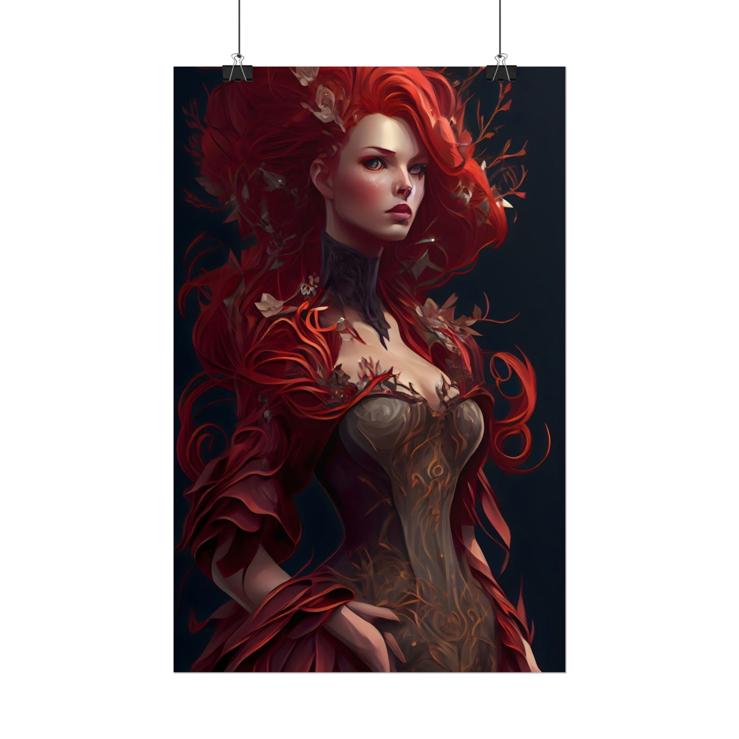 Red Hair Portrait: Elegant Female in Black Dress - Poster