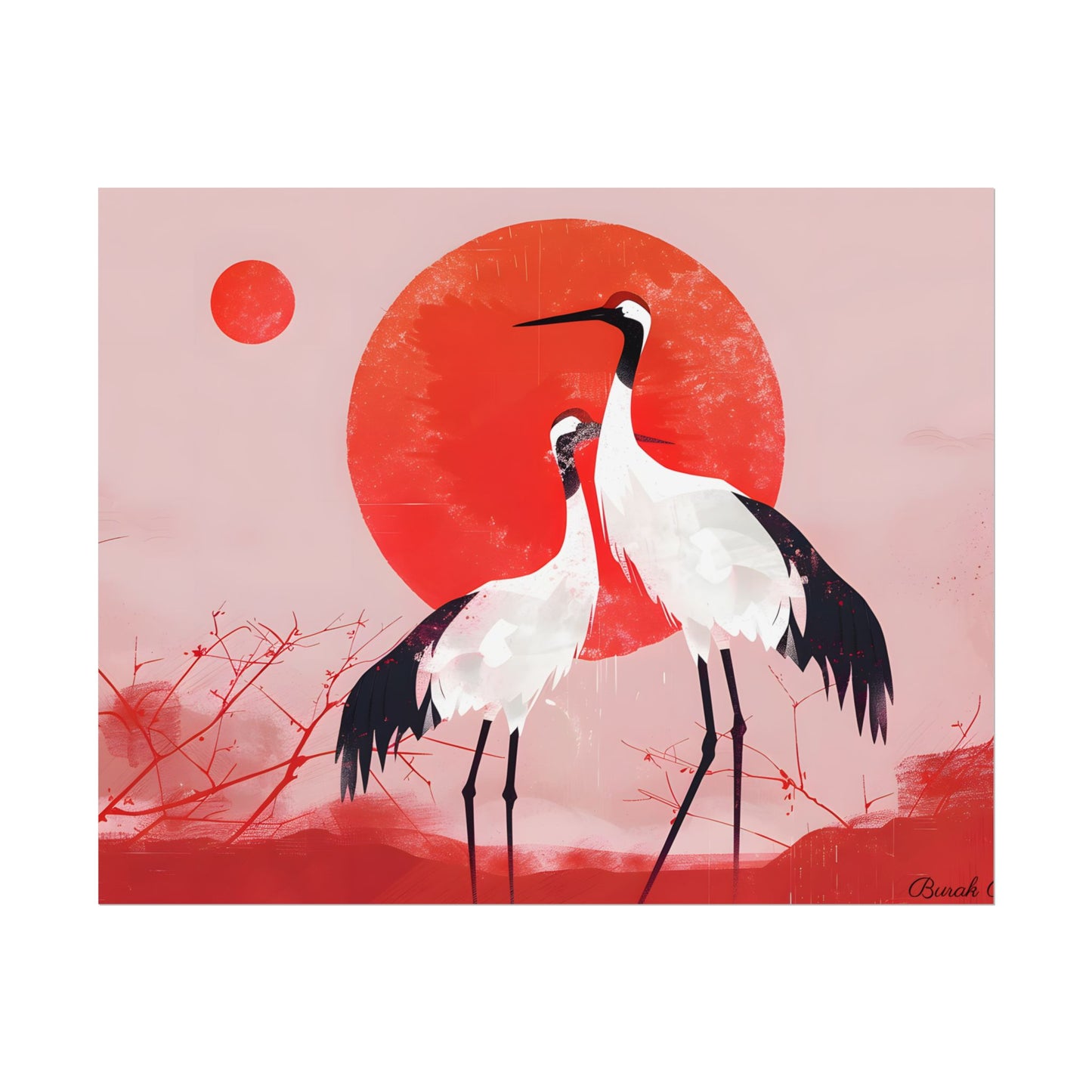 Peaceful Crane Sanctuary: Serene Landscape Nature Art - Poster