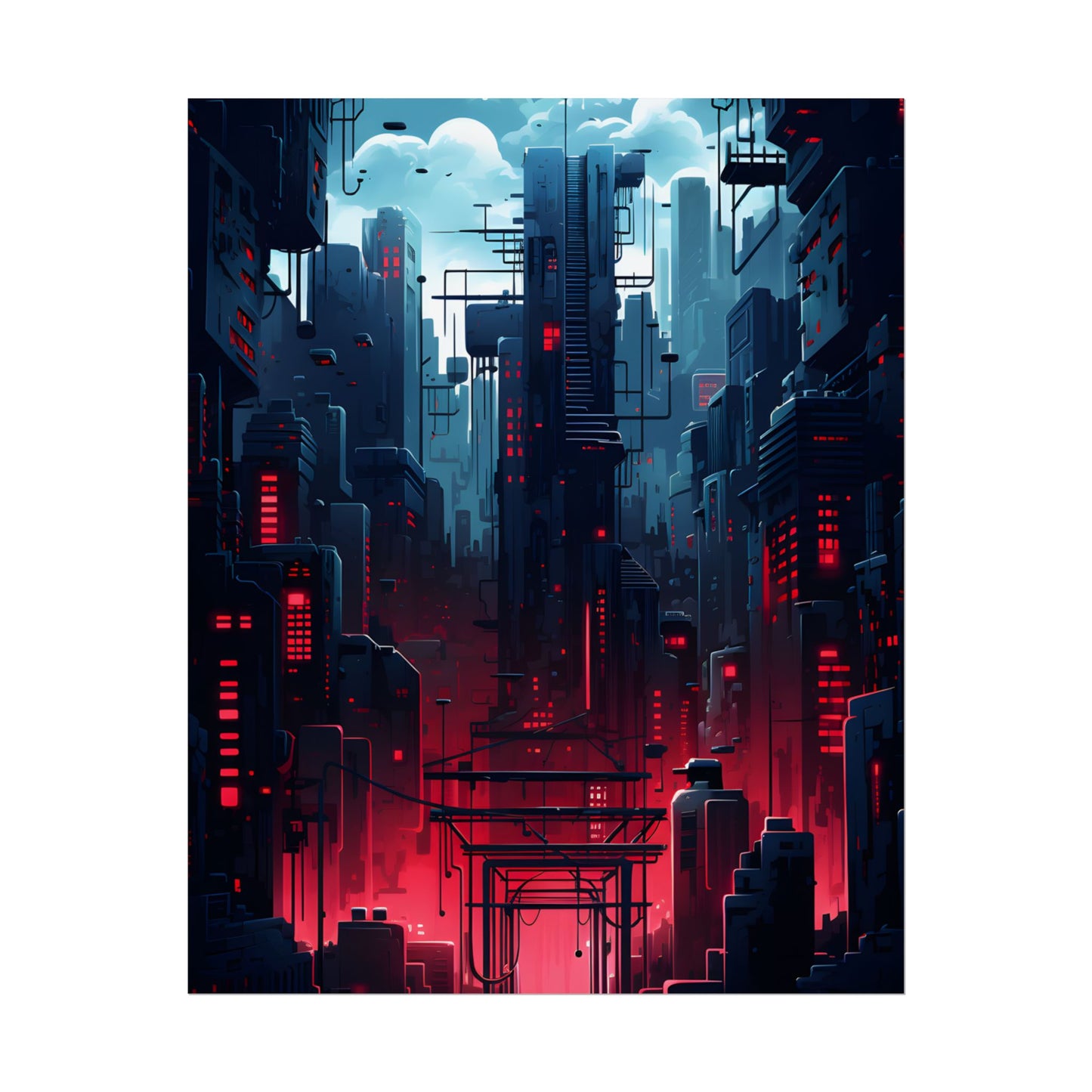 Cyberpunk Melancholy: A Nightly Cityscape Digital Art - Poster