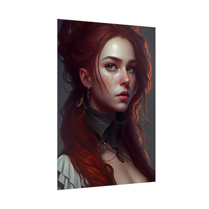 Formal Redhead Portrait: Nature-Themed Artwork in Green and Blue - Poster