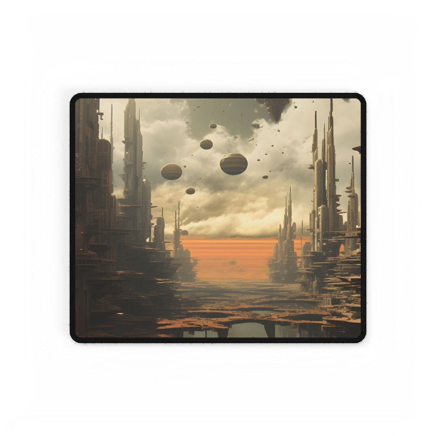 Rising Utopia: A Dystopian Cityscape Thrives in Perfect Harmony - Desk Mat