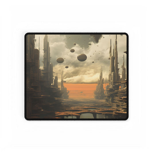 Rising Utopia: A Dystopian Cityscape Thrives in Perfect Harmony - Desk Mat