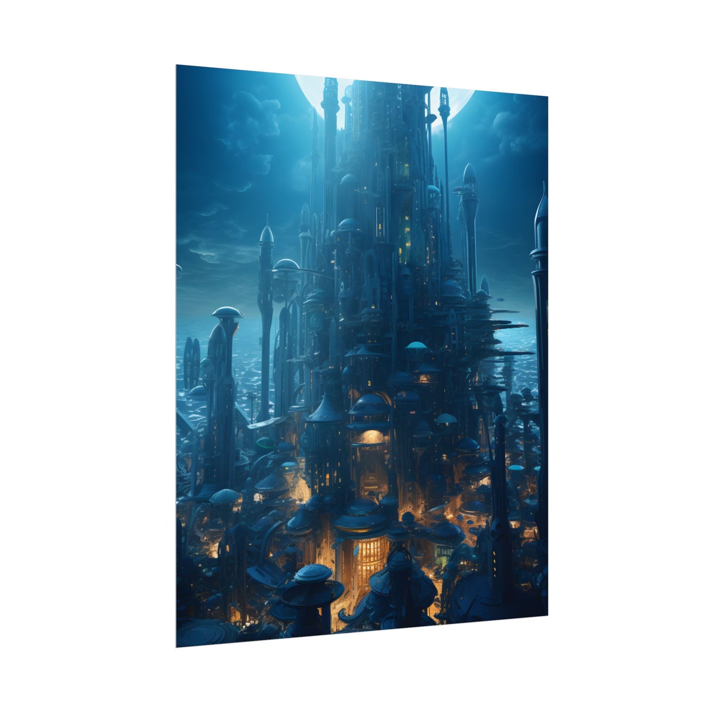 Underwater Futuristic Cityscape: Close Up Digital Artwork - Poster