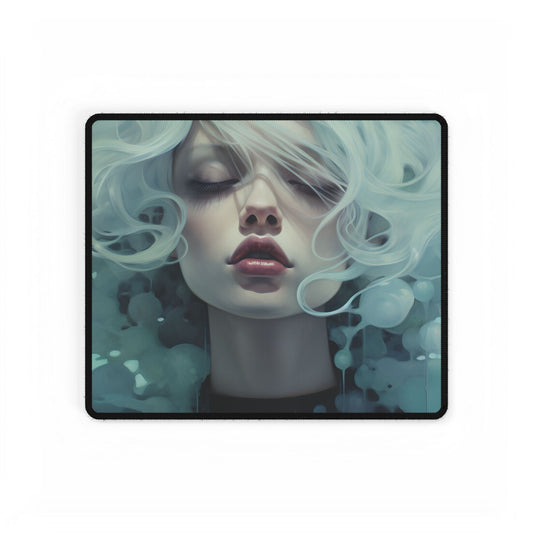 Candid Moment: Person in Reflection - Black and White Photography - Desk Mat