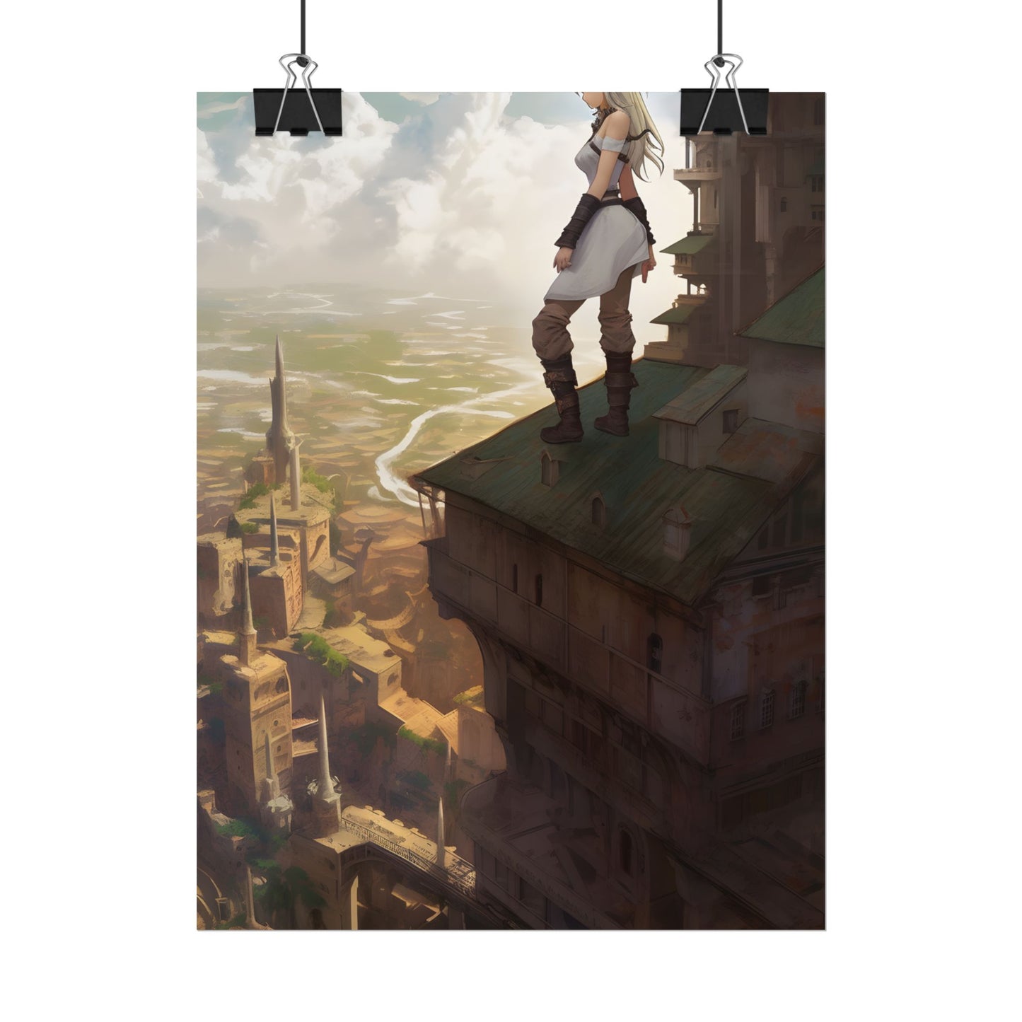 Dramatic Birds Eye View: Anime Blonde Female in Contemplation - Poster