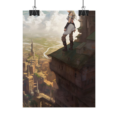 Dramatic Birds Eye View: Anime Blonde Female in Contemplation - Poster