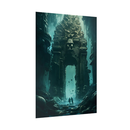 Lost Underwater Ancient City: Mysterious Blue Hues Art - Poster