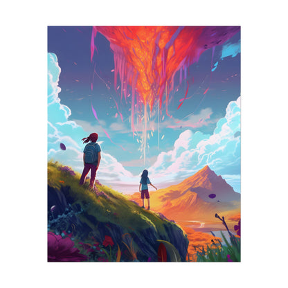 Children's Serene Moment: Meadow Under a Cloudy Sky - Poster