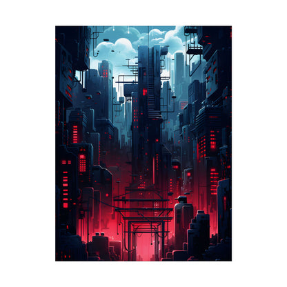 Cyberpunk Melancholy: A Nightly Cityscape Digital Art - Poster