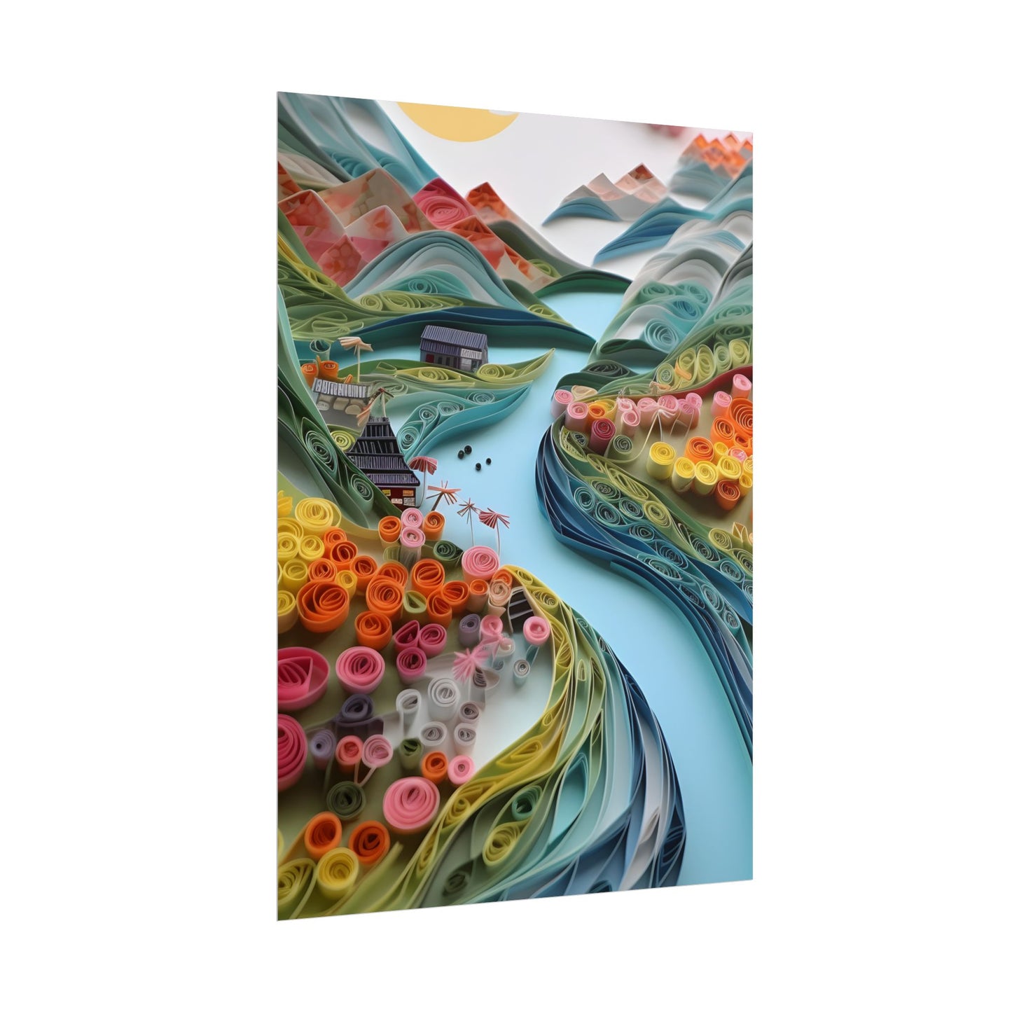 Paper Quilled Island Landscape: Handmade Artwork Photo - Poster