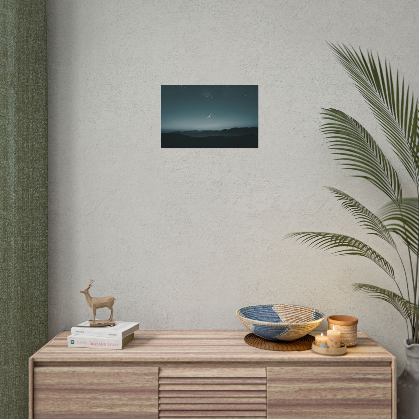 Minimalist Night Scene: Blue-Gray Sky Digital Art - Poster