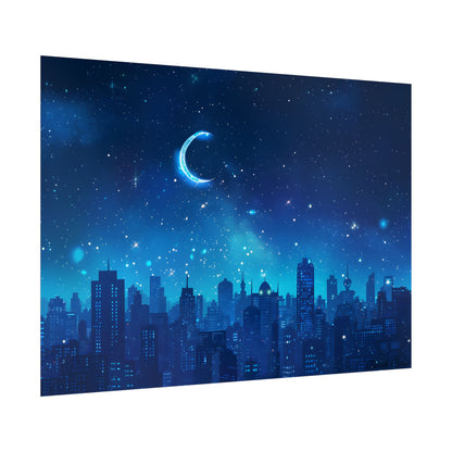 Peaceful Night Sky with Crescent Moon: Starry Digital Art - Poster