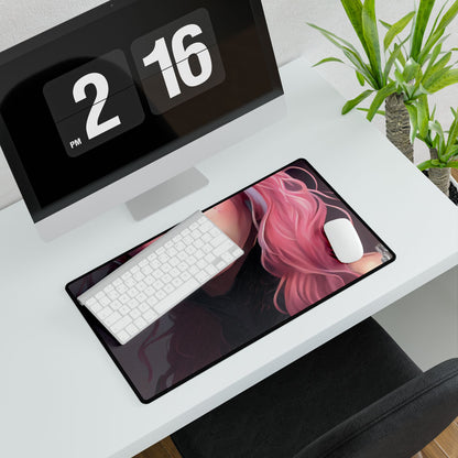 Astonishing Pink Hair Portrait: Confident Female in Dreary Background - Desk Mat