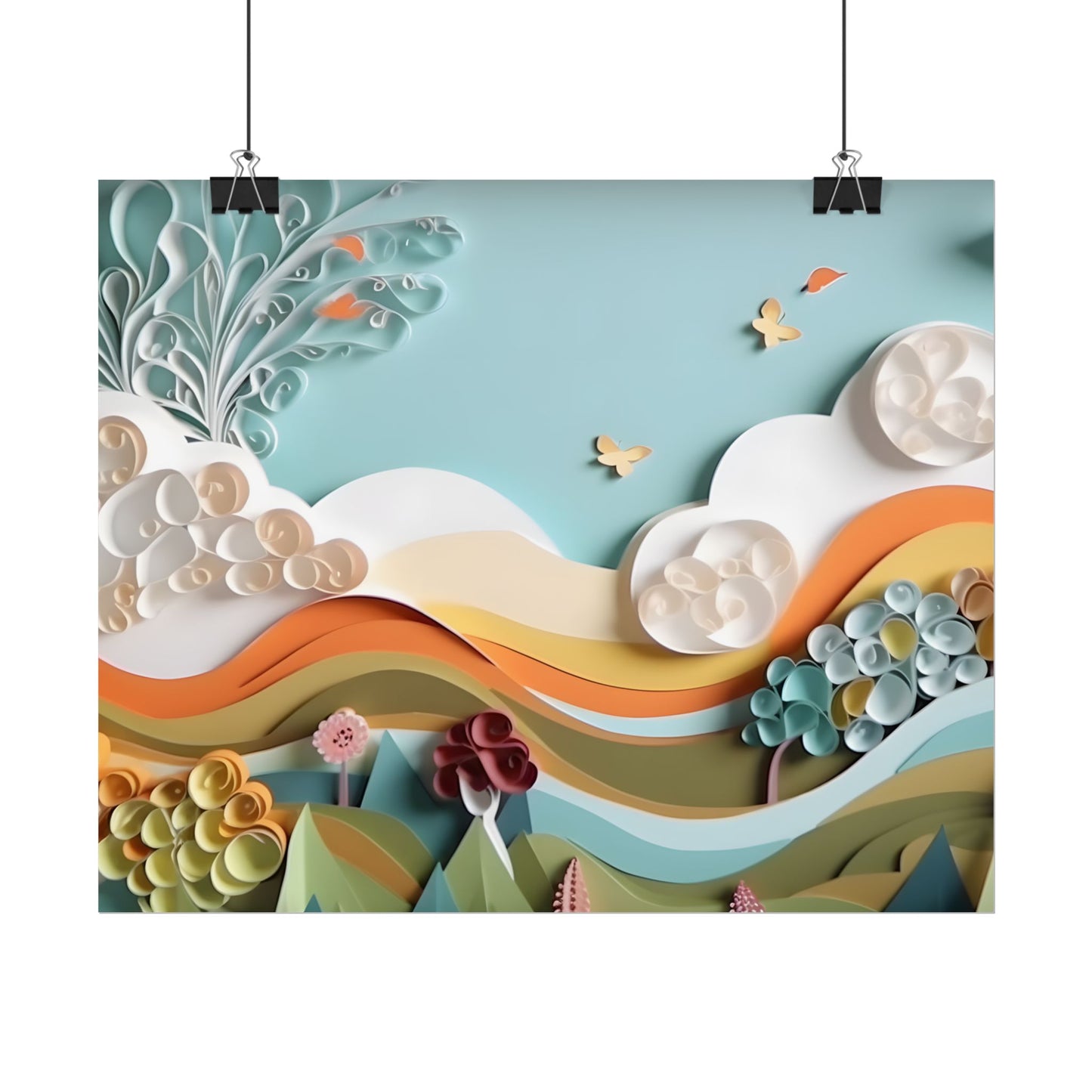 Peaceful Beach Serenade: Paper Quilling Art - Poster