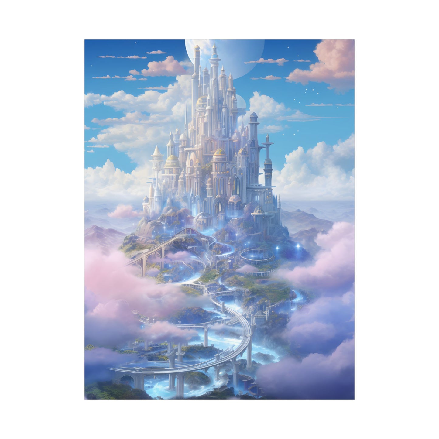 Floating City in Celestial Realm: Serene Fantasy Artwork - Poster