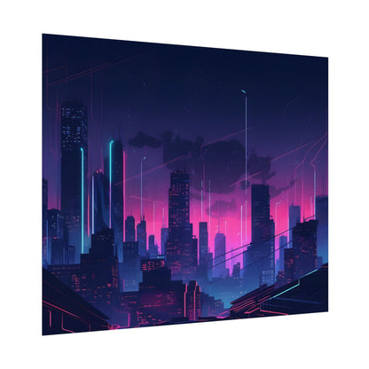 Melancholic Cyberpunk Cityscape: Nighttime Digital Art - Poster