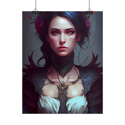 Enchanting Female Portrait: Elegant Black Dress Artwork - Poster