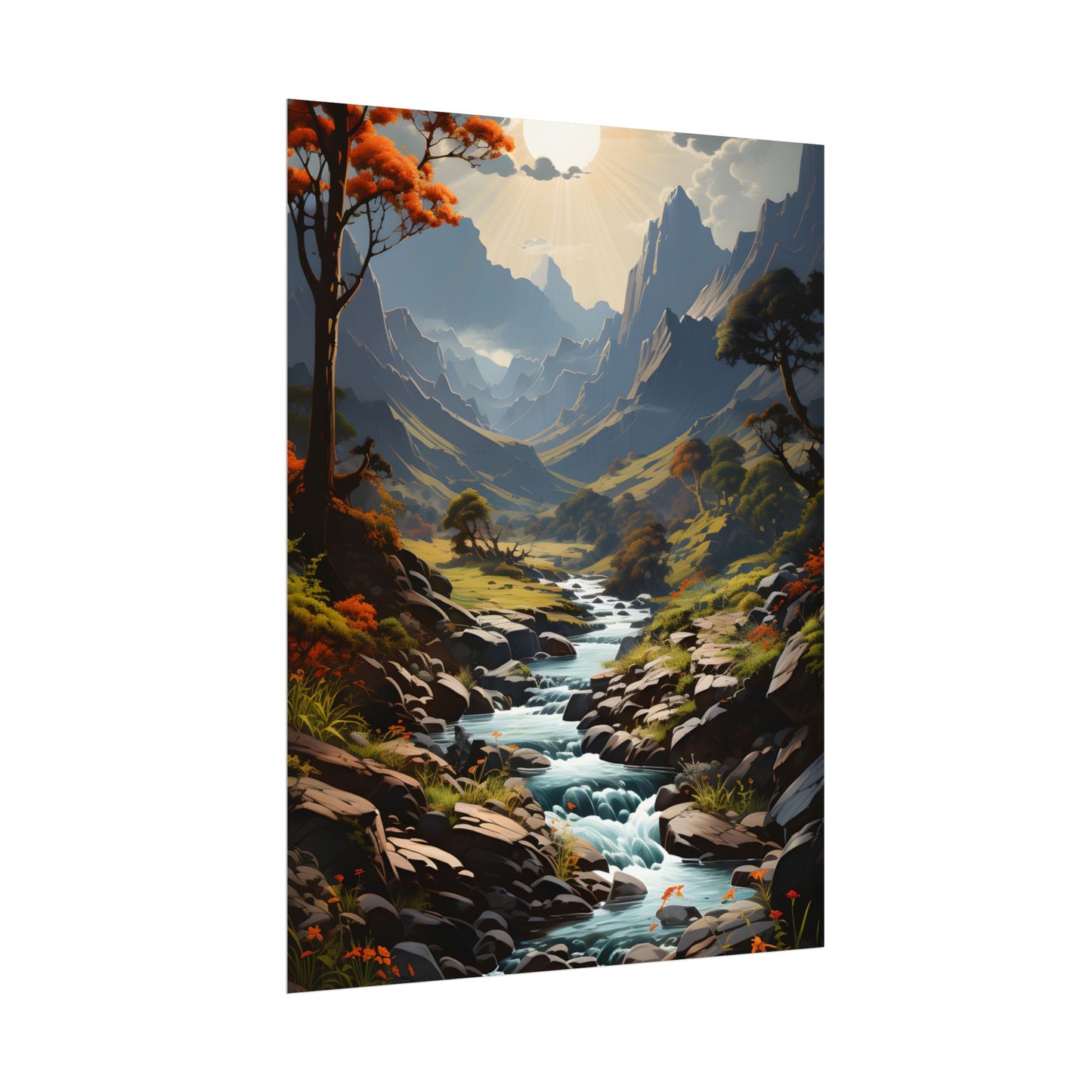 Majestic Waterfall Oil Painting: A Captivating Artwork - Poster