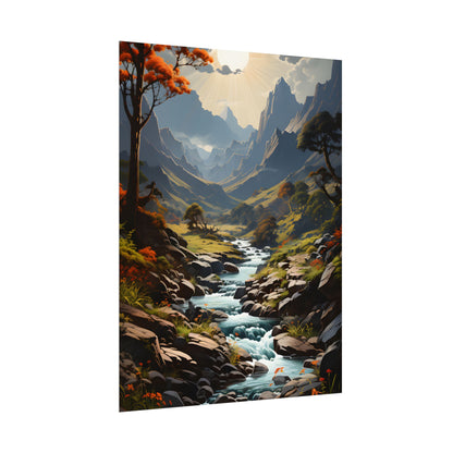 Majestic Waterfall Oil Painting: A Captivating Artwork - Poster