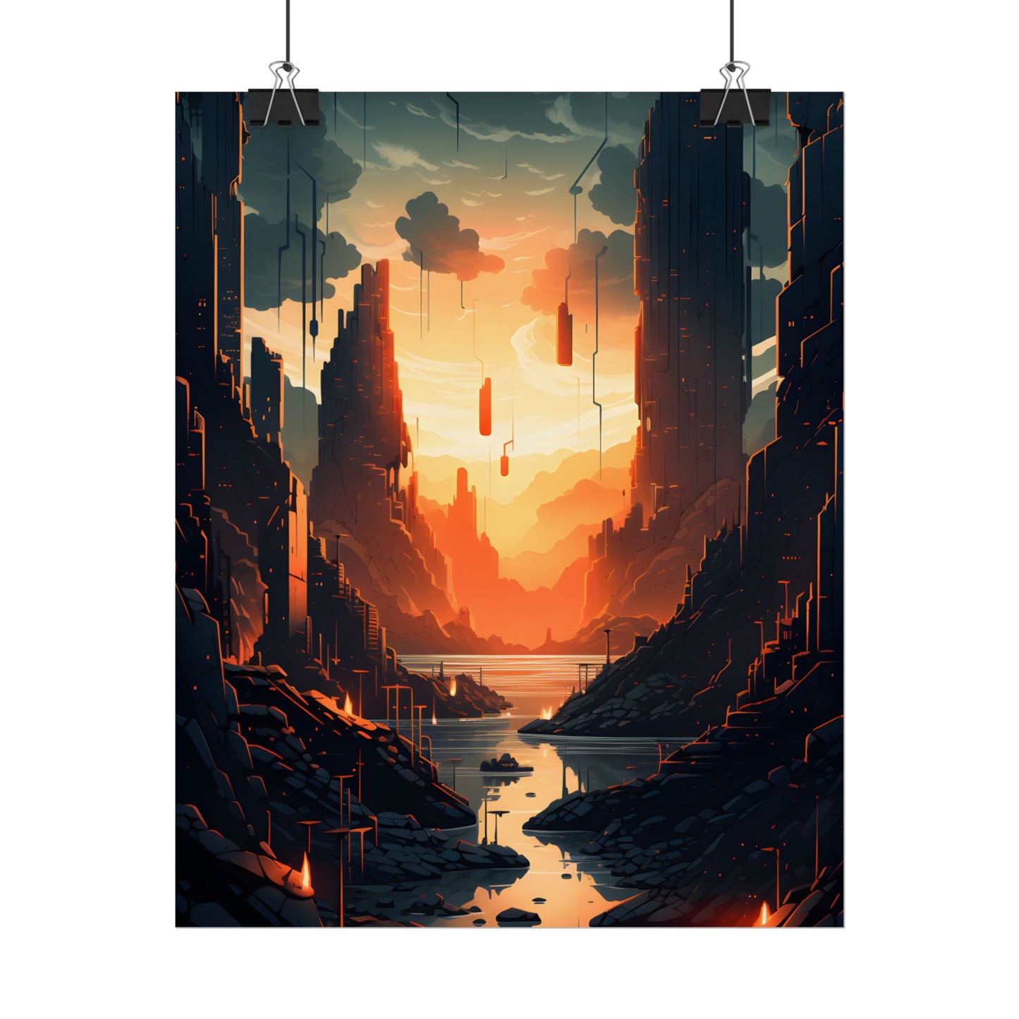 Cyberpunk Metropolis Ablaze: Nocturnal Digital Masterpiece - Poster