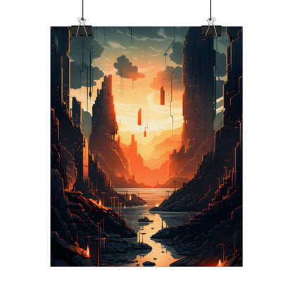 Cyberpunk Metropolis Ablaze: Nocturnal Digital Masterpiece - Poster