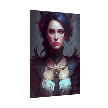 Enchanting Female Portrait: Elegant Black Dress Artwork - Poster