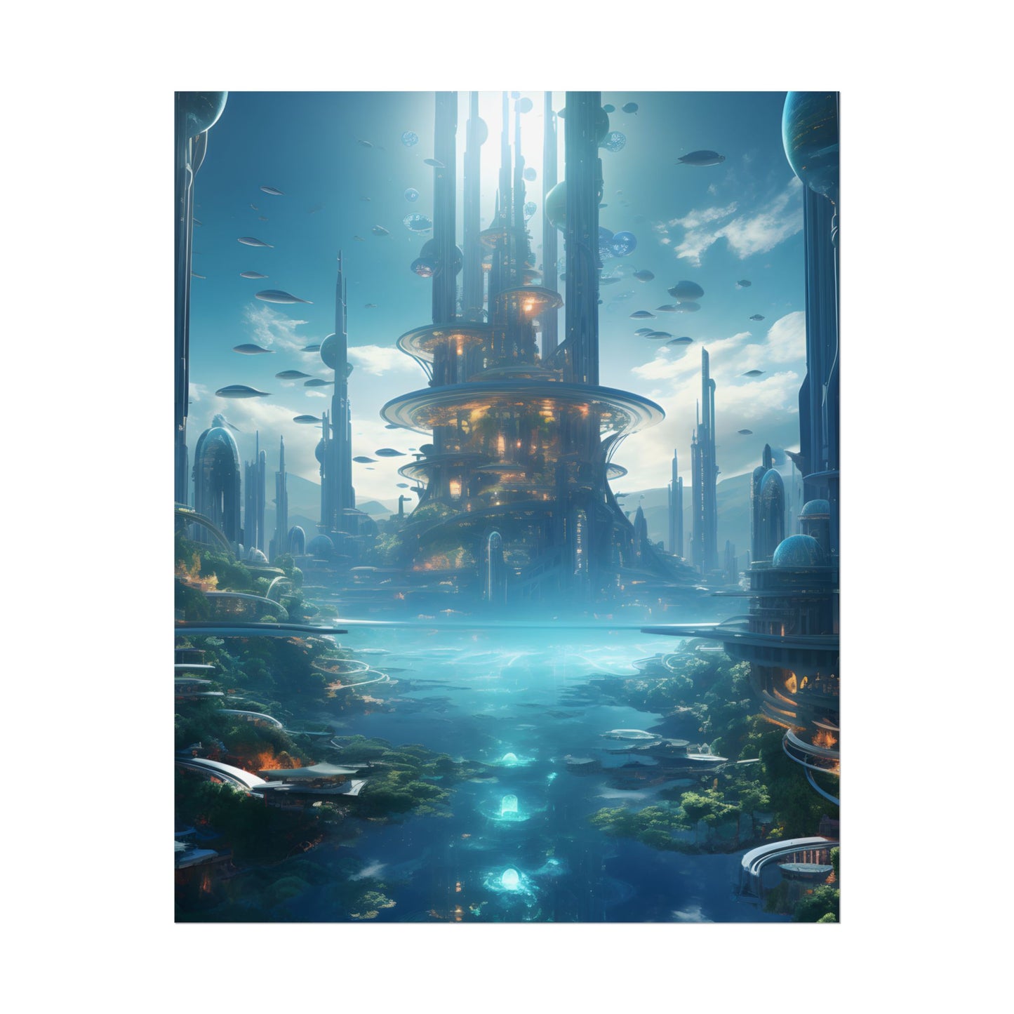 Underwater Futuristic City: Submerged Metropol Digital Artwork - Poster