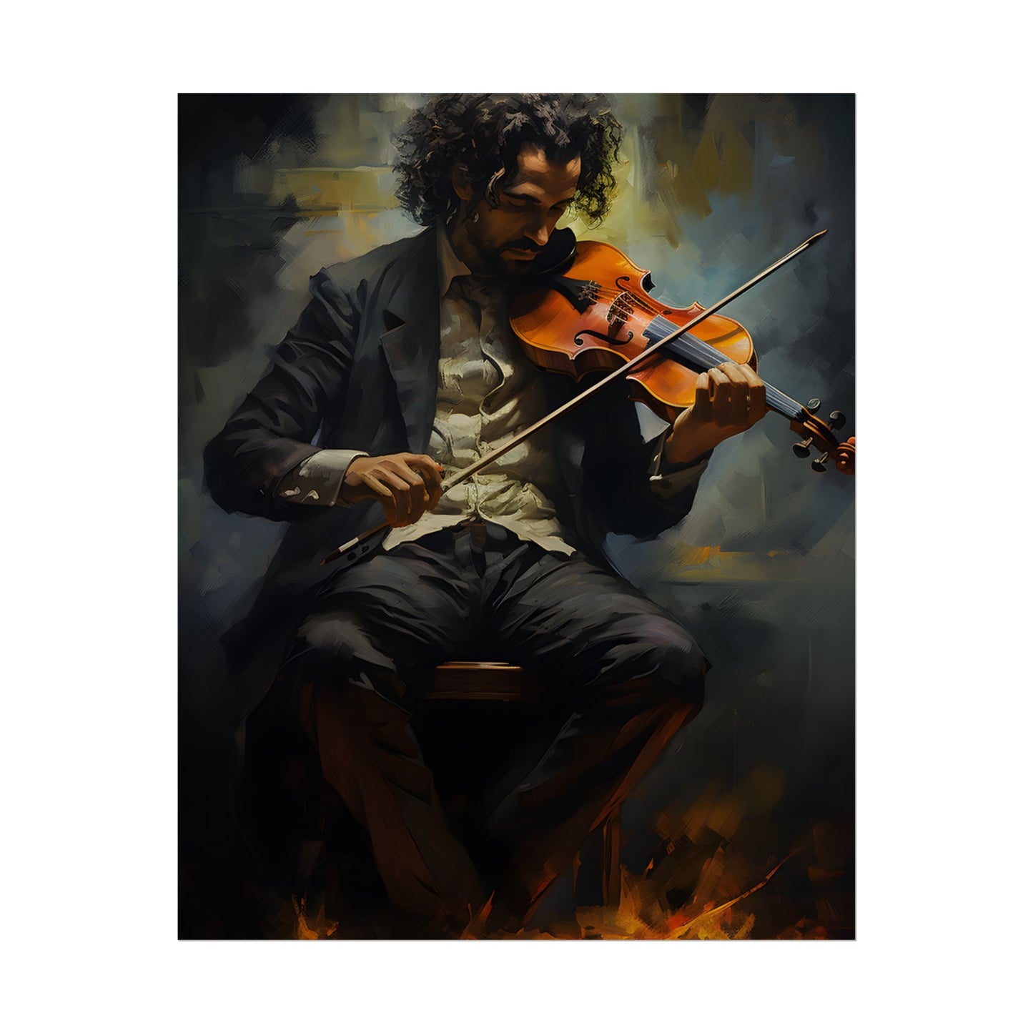 Mysterious Musician Portrait: Digital Artwork - Poster