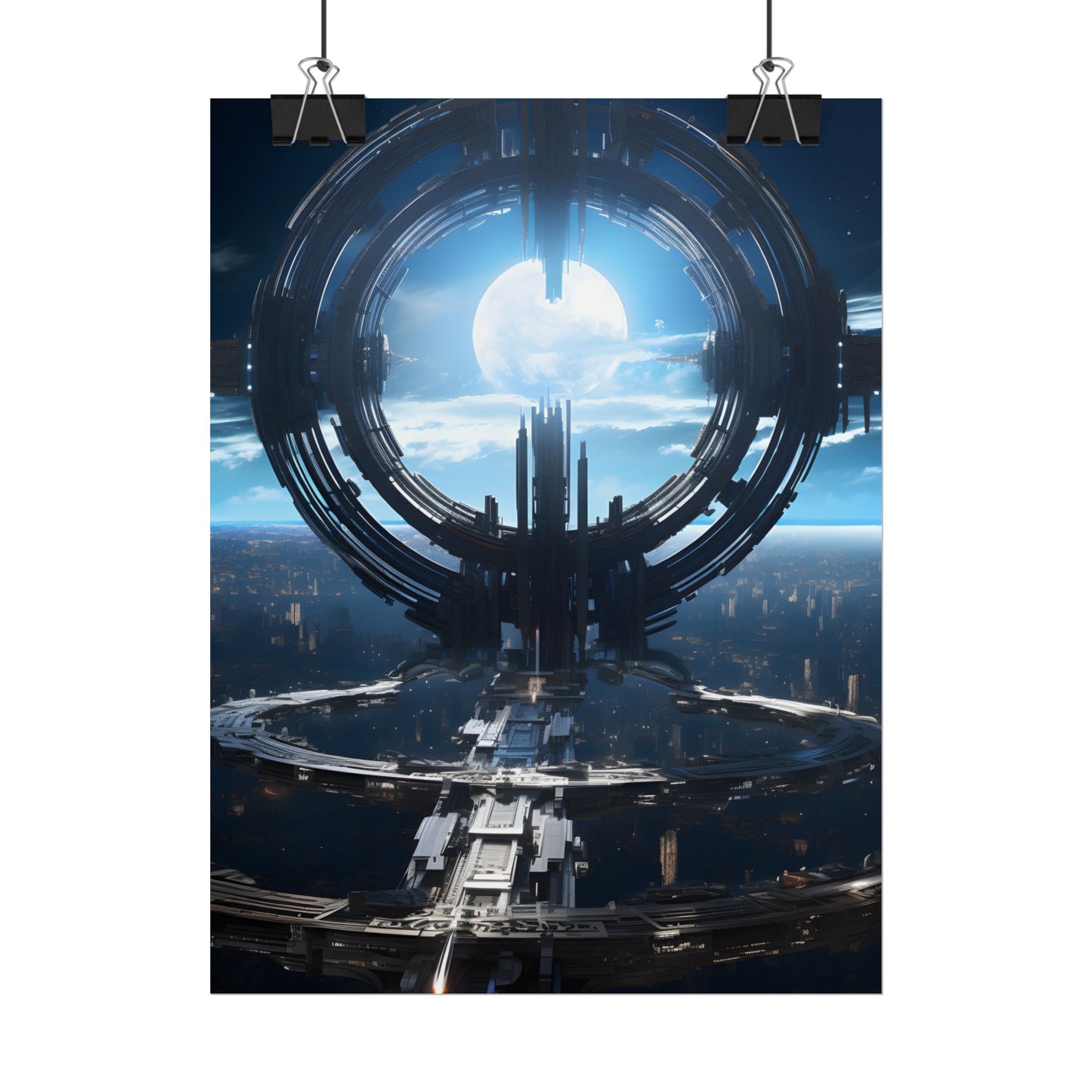 Futuristic Space Station: Orbiting Multimoon Planet Artwork - Poster