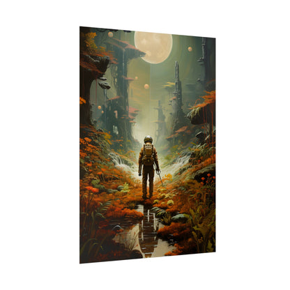 Futuristic Explorer in Wilderness: Digital Artwork - Poster