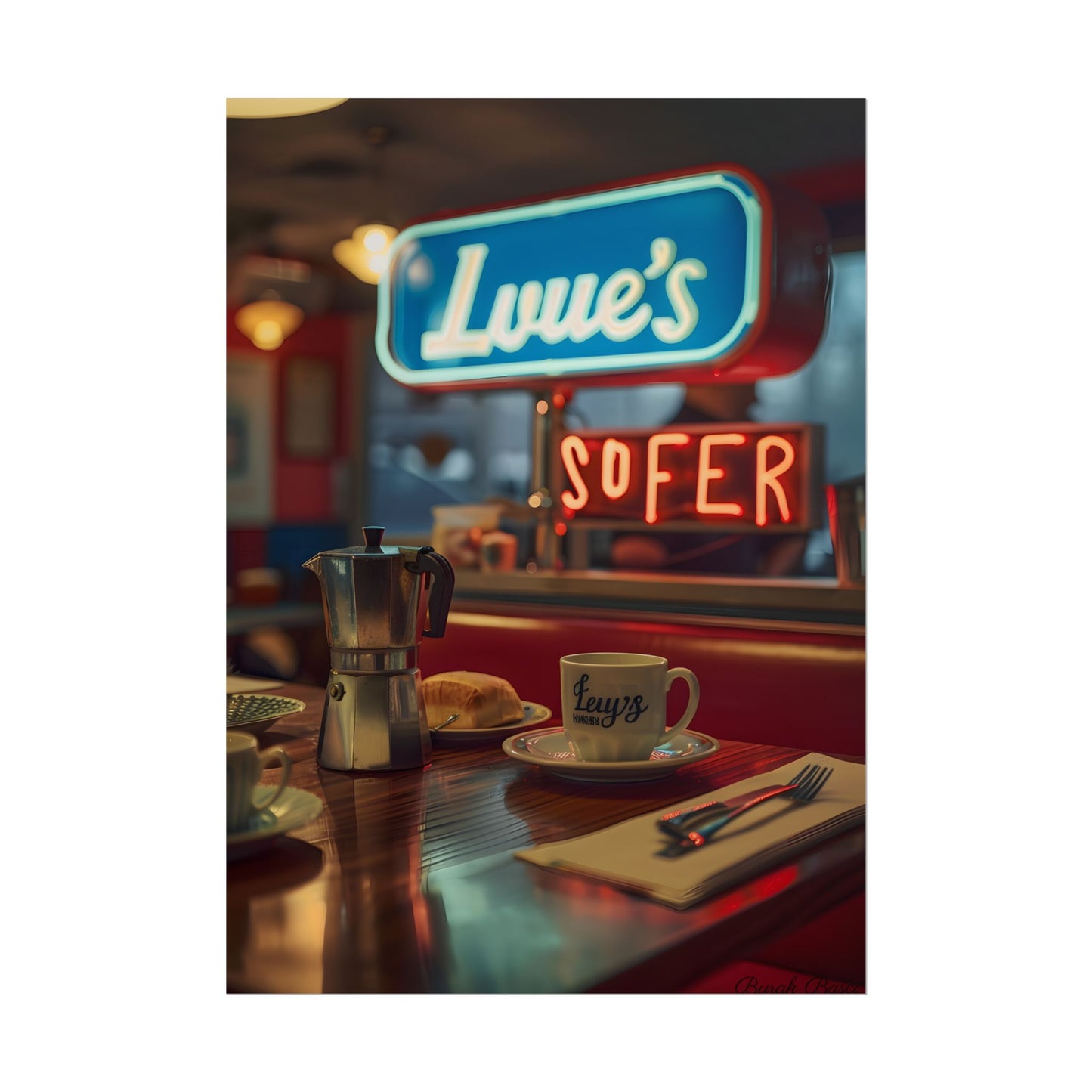 Retro Kitchen Diner Scene: Cozy Coffee Moment - Poster