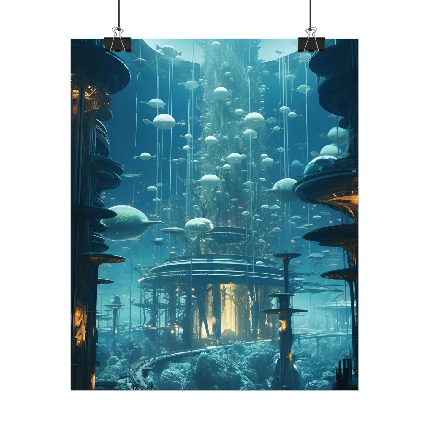 Underwater City of Tomorrow: Futuristic Urban Landscape Art - Poster