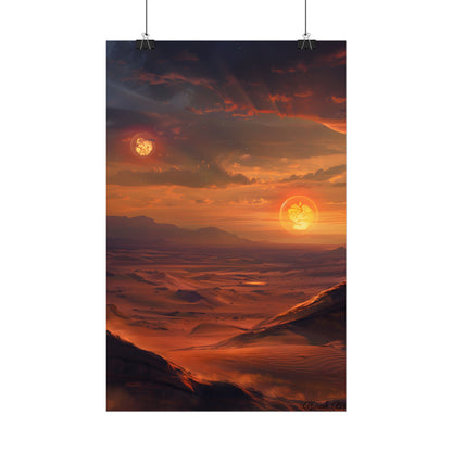Peaceful Tatooine Sunset: Barren Desert Landscape - Poster