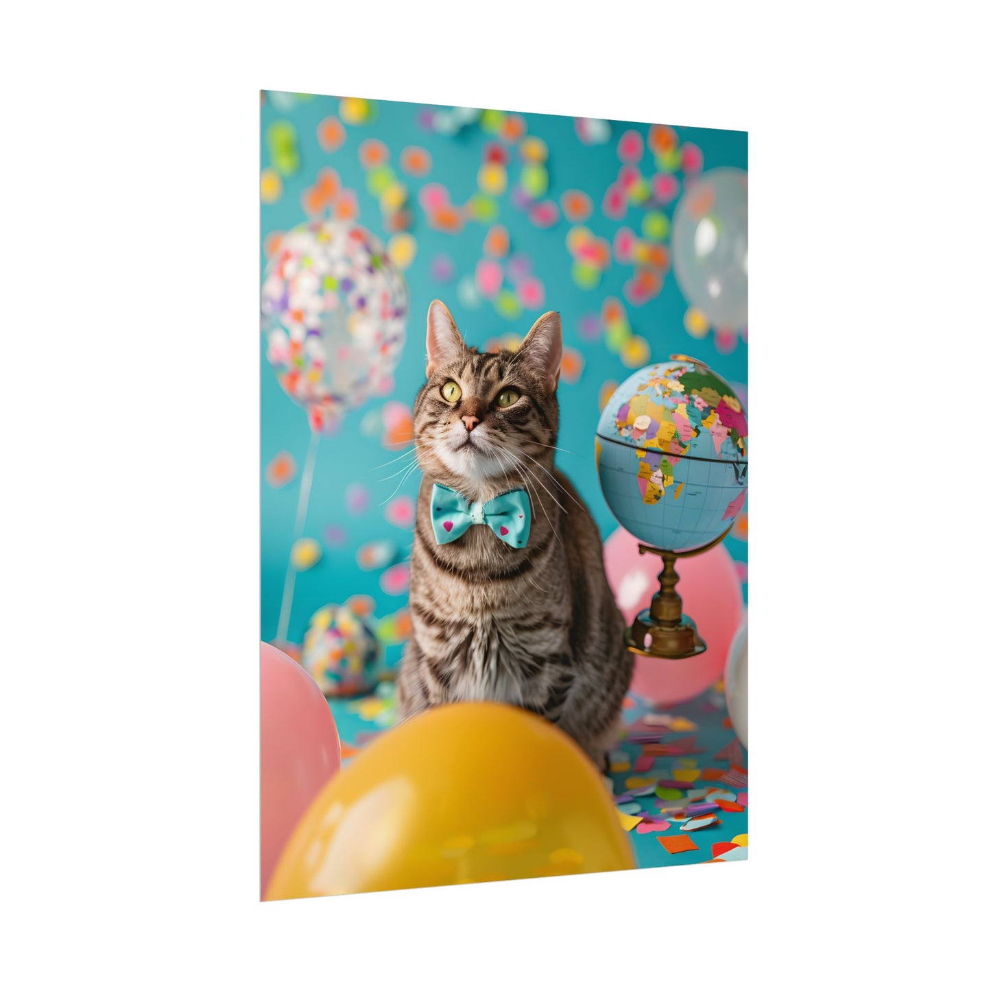 Whimsical Cat with Bow Tie: Mysterious Feline Artwork - Poster