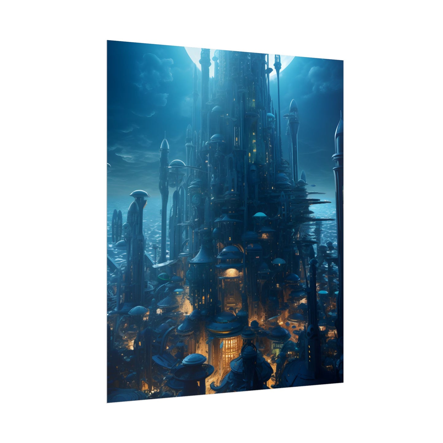 Underwater Futuristic Cityscape: Close Up Digital Artwork - Poster