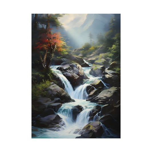 Breathtaking Waterfall: Oil Painting Masterpiece - Poster