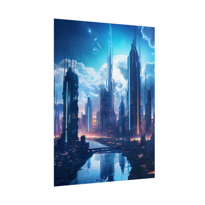 Dark Future Cityscape: Cyberpunk Dystopia Neon Artwork - Poster