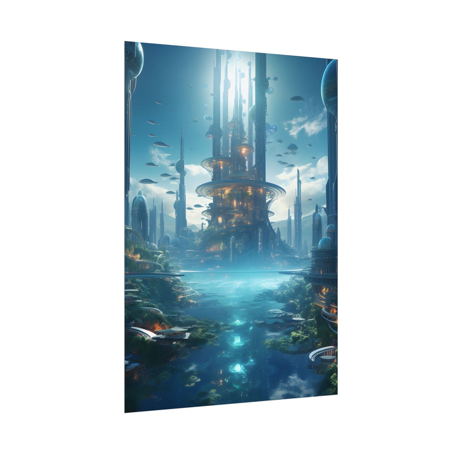 Underwater Futuristic City: Submerged Metropol Digital Artwork - Poster