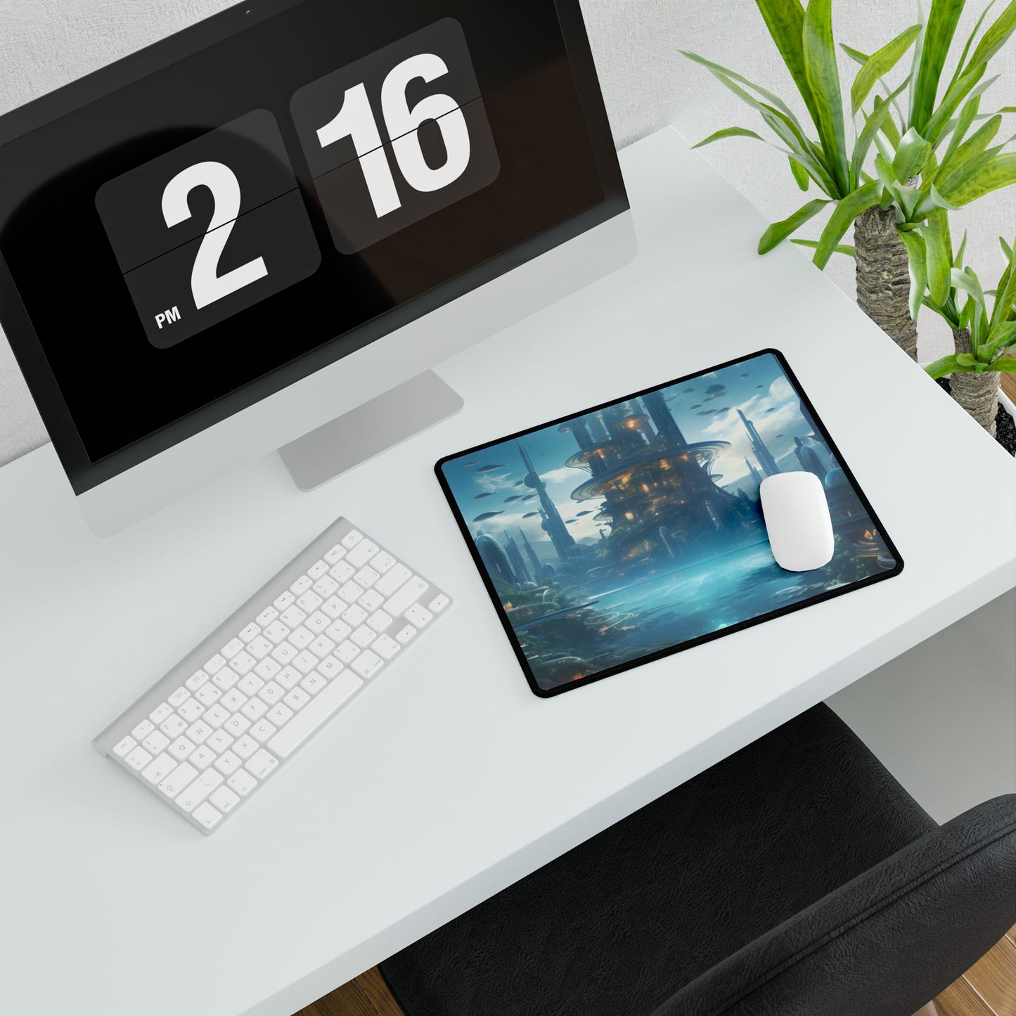Underwater Futuristic City: Submerged Metropol Digital Artwork - Desk Mat