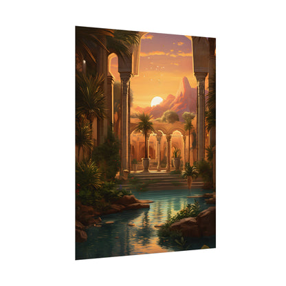 Desert Oasis at Sunset: Magical Desert Artwork - Poster