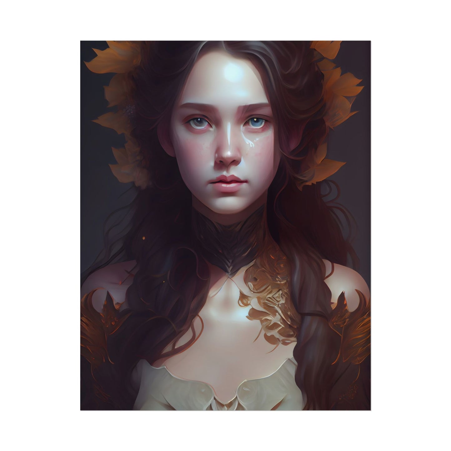 Brown Hair Female Portrait: Artistic Style Digital Art - Poster