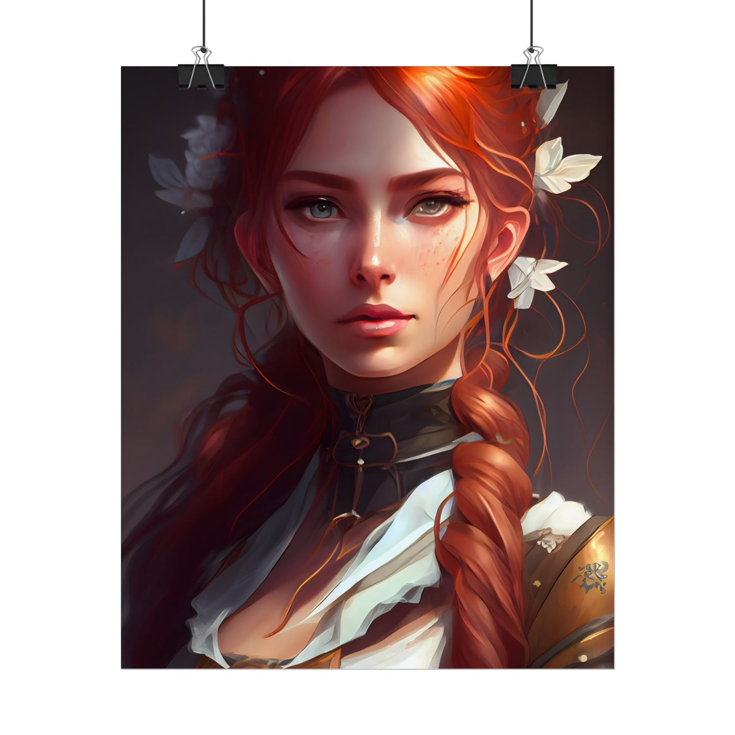Elegant Redhead Portrait: Dark Background Artwork - Poster