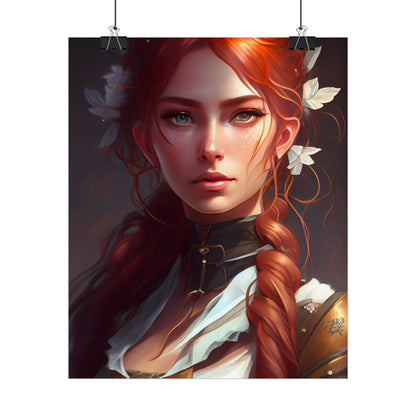 Elegant Redhead Portrait: Dark Background Artwork - Poster