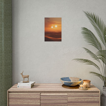 Serene Binary Sunset Artwork: A Peaceful Landscape - Poster