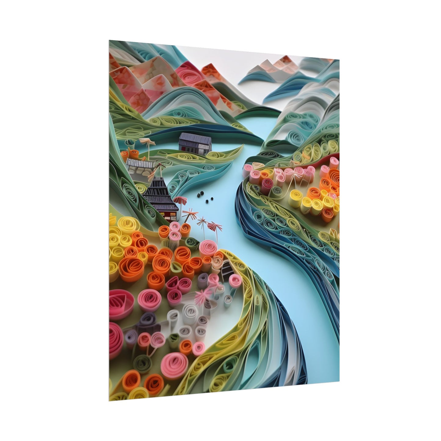 Paper Quilled Island Landscape: Handmade Artwork Photo - Poster