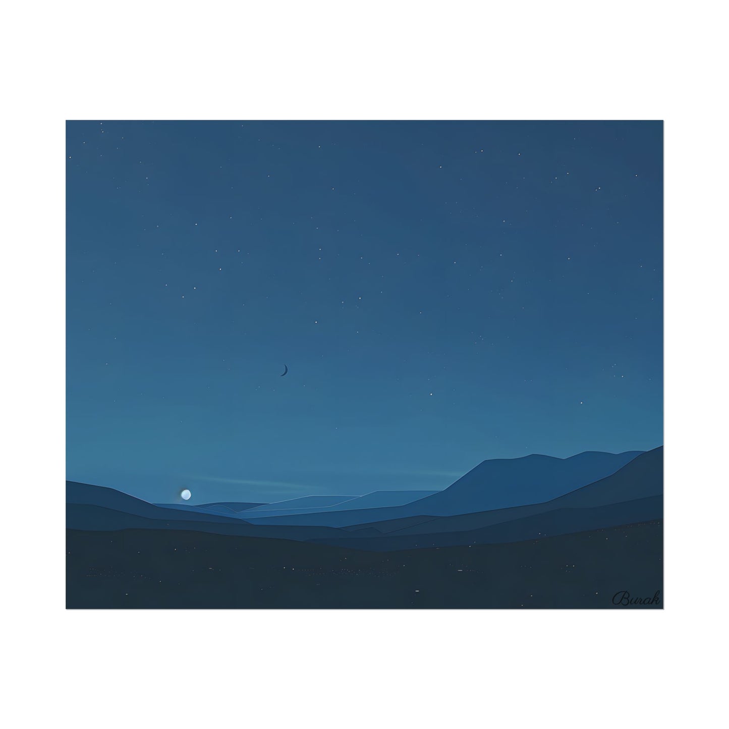 Minimalist Night Sky: Stars and Crescent Moon Art - Poster