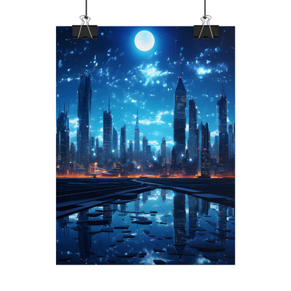Cyberpunk Night: Quiet Cityscape Digital Art - Poster