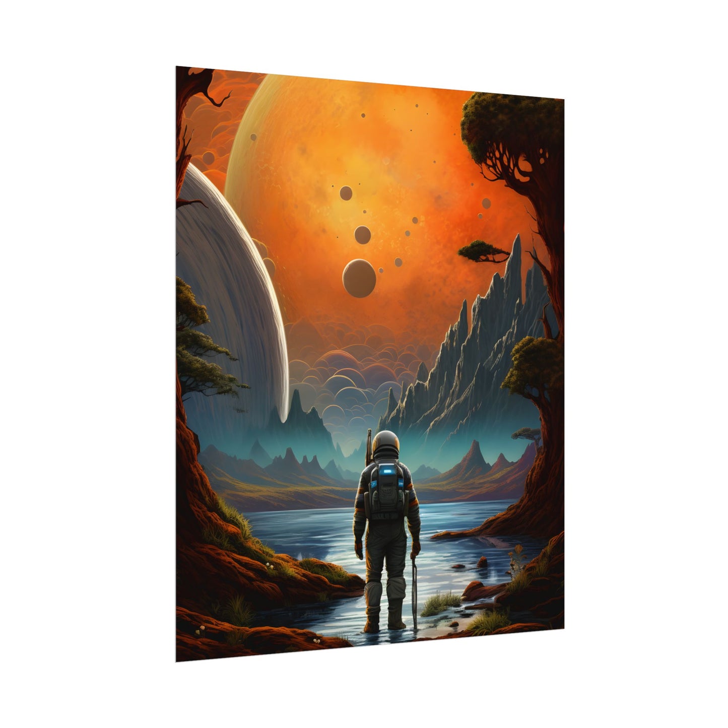 Futuristic Wilderness Explorer: Jetpack Adventure Art - Poster
