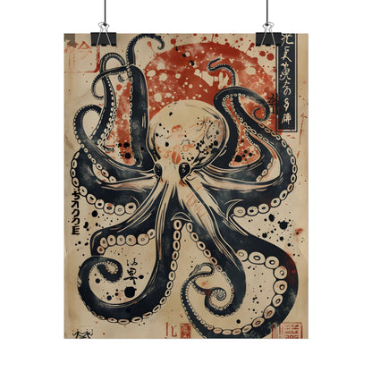 Stylized Octopus: Vibrant Japanese Ukiyo-E Artwork - Poster